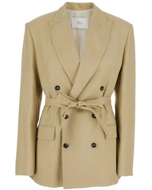 Tela Frost Belted Double-Breasted Blazer - Natural