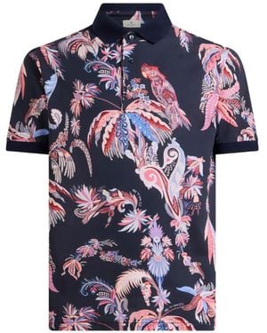 Etro Poloshirt Met Palmboomprint En Papegaaienprint - Blauw