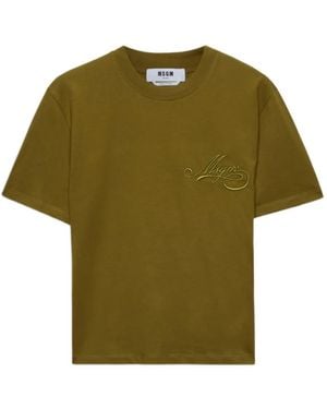 MSGM Logo-Embroidered T-Shirt - Green