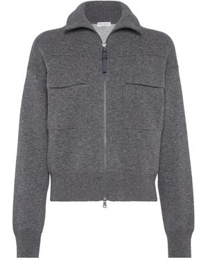 Brunello Cucinelli Cachemire a zippé cardigan - Gris