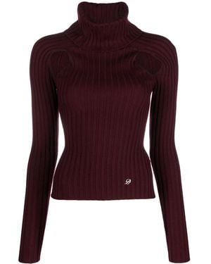 Blumarine Ribbed-Knit Cut-Out Jumper - Purple