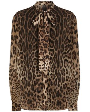 Dolce & Gabbana Leo-Print Georgette Shirt - Brown