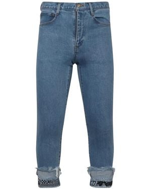 Facetasm Cropped Print-Detail Jeans - Blue