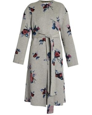 Erdem Belted Floral Wool Coat - Gray