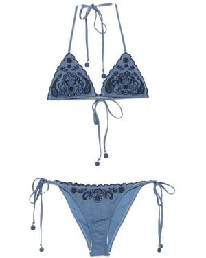 Zimmermann Embroidered Paisley-Pattern Bikini - Blue