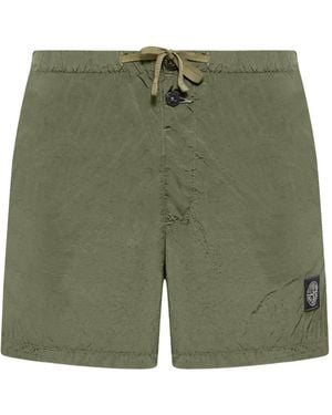 Stone Island Slim Fit Utility Cargo Shorts With Contrasting Stitching - Green