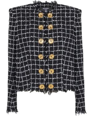 Balmain Frayed Button Tweed Jacket - Black