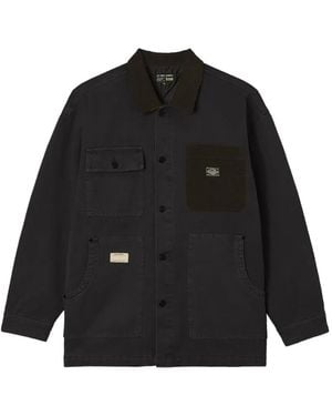 Izzue Corduroy-Trim Multi-Pocket Shirt Jacket - Black