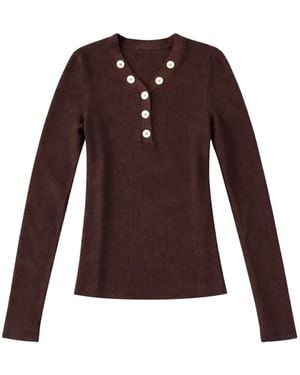TREDICITREDICI Ribbed-Knit Button-Up Jumper - Purple