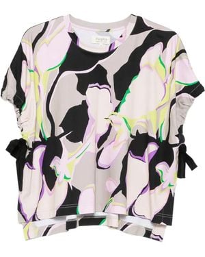 Psophia Floral-Print Tie-Side Cotton T-Shirt - White
