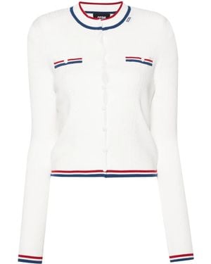 Gcds Cardigan En Maille À Bords Rayés - Blanc