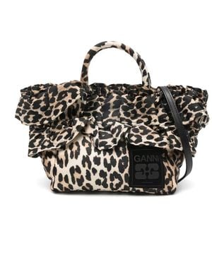 Ganni Gerüschter Tote Bag Mit Leoparden-Print - Schwarz
