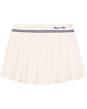 Sporty & Rich Serif Pleated Logo-Embroidered Mini Skirt - Natural