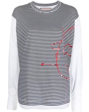 Plan C Stripe-Pattern Crew-Neck Sweatshirt - Blue