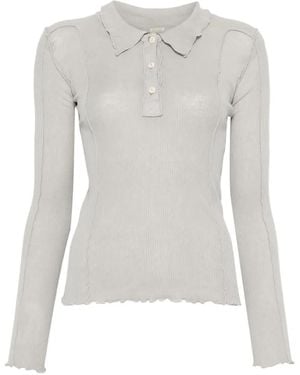 Baserange Omato Ribbed-Knit Polo-Collar Top - White