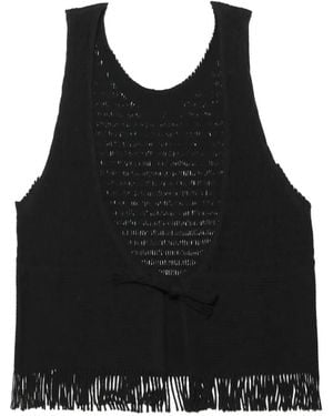 Issey Miyake Fringe-Trim Open-Knit Top - Black