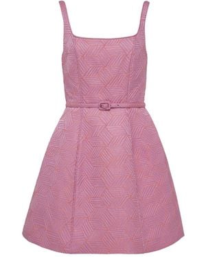 Alexis Geometric-Patterned Belted Dress - Purple
