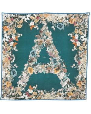 Aspinal of London Ombre "A" Floral Silk Scarf - Blue