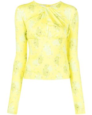 ROKH Twist-Detail Rose-Print Top - Yellow
