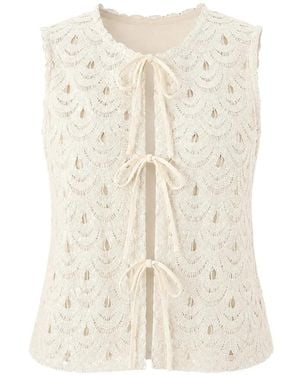 MC2 Saint Barth Crochet-Knit Tie-Fastening Vest - Natural