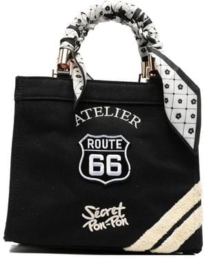 Secret Pon-pon Small Saint Tropez Scarf-Wrapped Tote Bag - Black