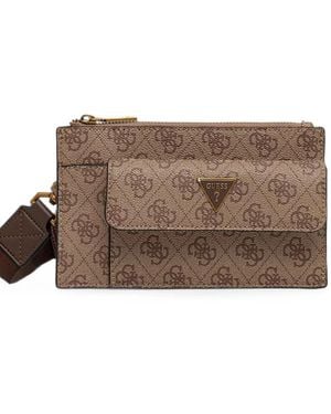 Guess Monogram-Print Logo-Plaque Belt Bag - Brown