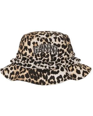 Ganni Logo-Embroidered Bucket Hat - White