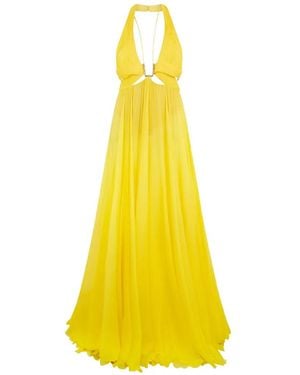 Roberto Cavalli Cut-Out Pleated Long Dress - Yellow
