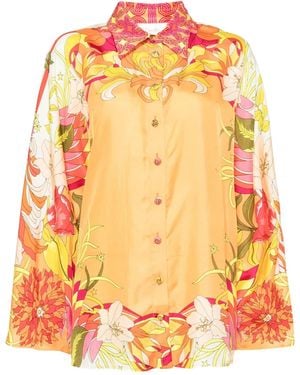 CAMILLA Floral-Print Silk Shirt - Orange