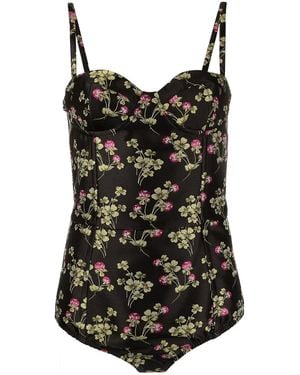 RED Valentino Floral-Print Boned Bodysuit - Black