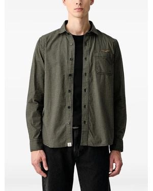 Aeronautica Militare Gingham Logo-Embroidered Shirt - Grey