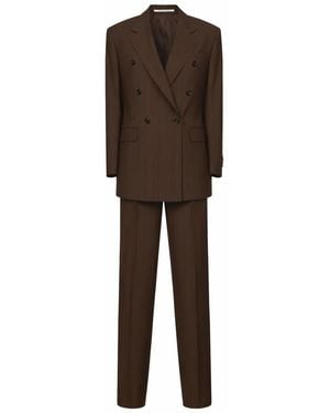 Tagliatore Pinstriped Virgin Wool Double-Breasted Suit - Brown
