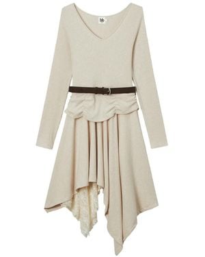 B+ AB Midi Ribbed-Knit Handkerchief-Hem Dress - Natural