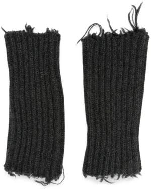 Isabel Benenato Distressed Ribbed-Knit Gloves - Black