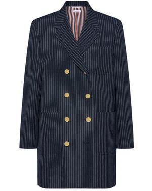 Thom Browne Giacca Doppiopetto Gessata - Blu