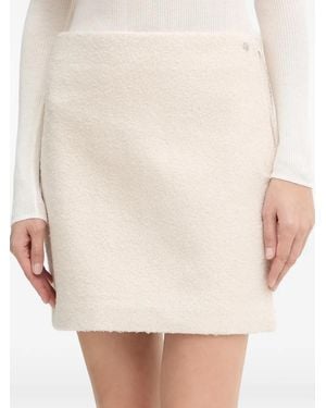 Guess Boucle Logo-Plaque Skirt - Natural