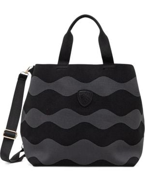 Blauer Wave-Pattern Logo-Patch Tote Bag - Black