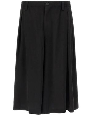 Yohji Yamamoto Pleated Wide-Leg Shorts - Black
