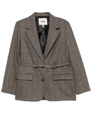 Maje Belted Checked Blazer - Grey