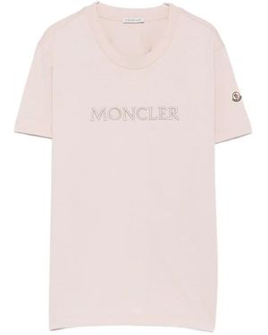 Moncler Logo-Embroidered T-Shirt - Pink