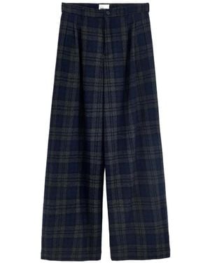 Bellerose Check-Pattern Wide-Leg Trousers - Blue