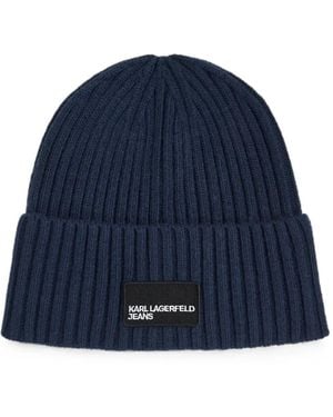 KARL LAGERFELD Logo-Patch Beanie - Blue