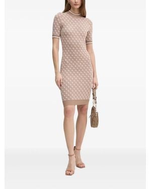Guess Logo-Pattern Short-Sleeve Mini Dress - Natural