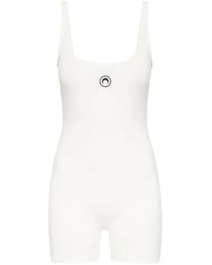 Marine Serre Logo Ribbed Jersey Catsuit - White