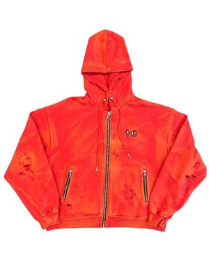 THUG CLUB Washed Zip-Up Hoodie - Red