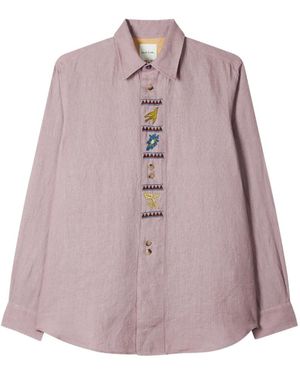 Paul Smith Embroidered Linen Shirt - Purple