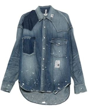 Maison Mihara Yasuhiro Paint-Splatter Patchwork Denim Shirt - Blue