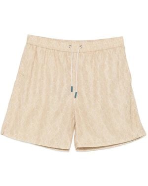 Fefe Leaf-Print Drawstring Swim Shorts - Natural