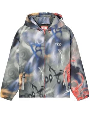 DIESEL J-Mirr Graffiti Print Hooded Jacket - Blue