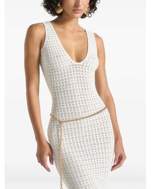 Manière De Voir Myriam Pointelle Plunge Maxi Dress With Chain - White